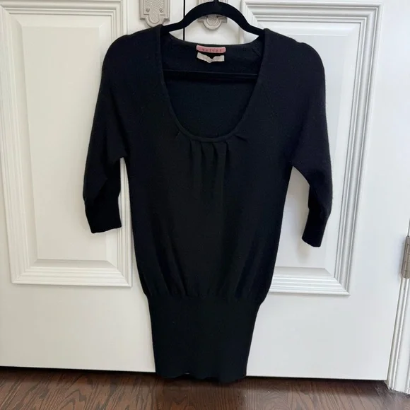 Velvet 100% Cashmere Black Tunic Sweater 3/4 Sleeve Size Small - Picture 4 of 5
